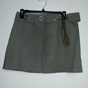 Jaclyn B Olive Green Y2K Mini Skirt Grommet Belt Low Rise Size 9/10